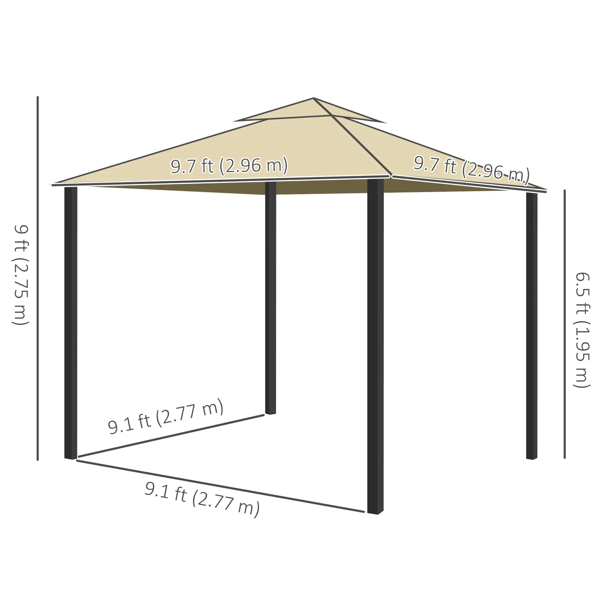 10' x 10' 2-Tier Gazebo, Zippered Mesh Sidewalls, Aluminum Frame, Beige Gazebos at Gallery Canada