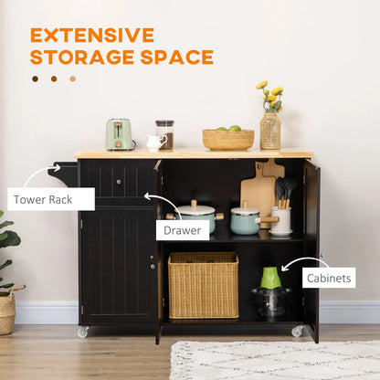 Rolling Kitchen Island with Storage, Utility Kitchen Island Cart with Drawer, Cabinets, Towel Rack and Rubber Wood Top Kitchen Islands & Kitchen Carts at Gallery Canada