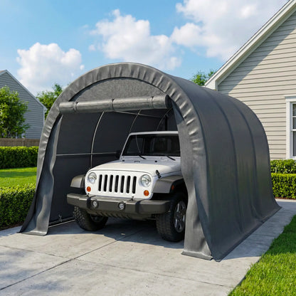 10' x 15' Heavy Duty Carport, Portable Garage Canopy, Dark Grey Car Shelters at Gallery Canada