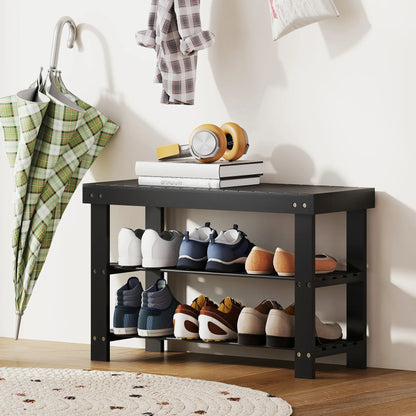 Bamboo Shoe Storage Bench, 3-Tier, 2 Shelves, Holds 6 Pairs, Black Shoe Storage Cabinets & Racks at Gallery Canada