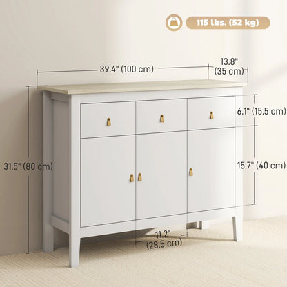 40" Sideboard Buffet Cabinet, 3 Drawers, 2 Adjustable Shelves, White Storage Cabinets at Gallery Canada