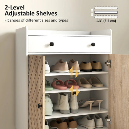 Modern Shoe Storage Cabinet, Adjustable Shelves, Drawer for 12 Pairs, White Shoe Storage Cabinets & Racks at Gallery Canada