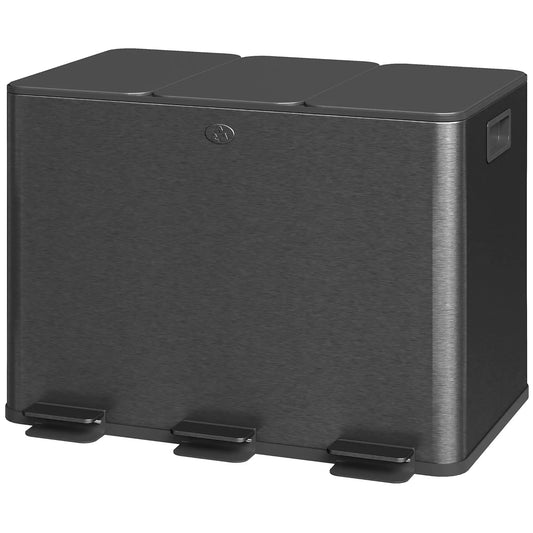 Triple Garbage Bin, Soft Close Trash Can, 3 x 20 Liter, Black Household Supplies Black at Gallery Canada