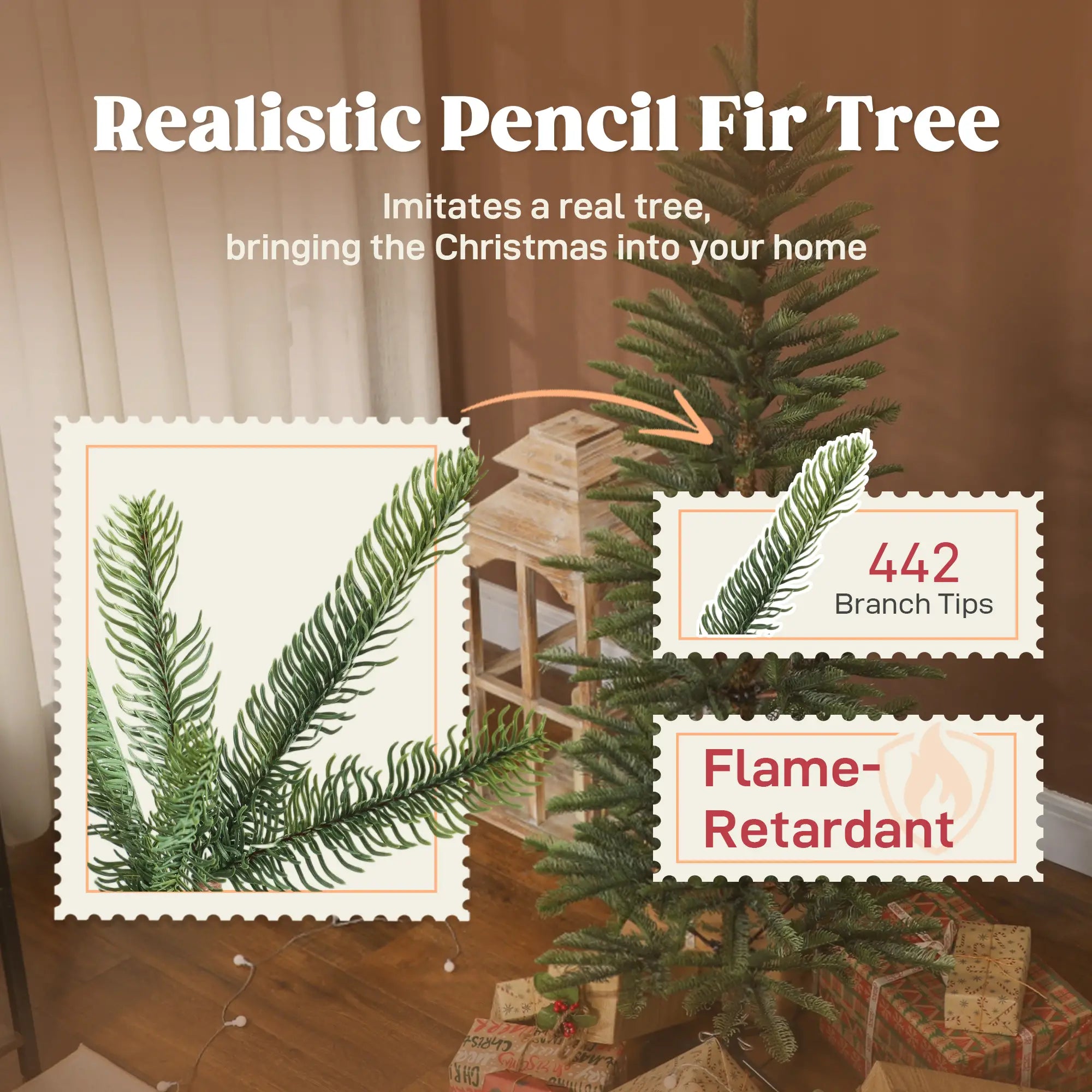 6 ft Artificial Fir Pencil Christmas Tree, Metal Stand, Green Pencil Christmas Trees at Gallery Canada
