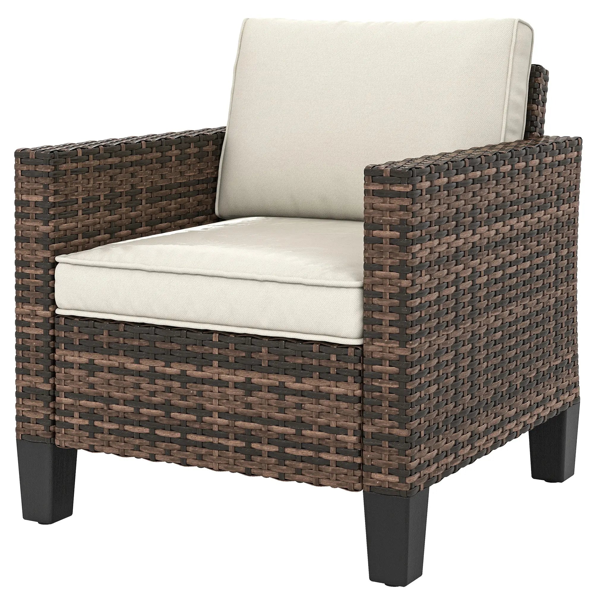 Single Wicker Patio Chair With Armrests, Cushions, Cream White Patio Chairs Brown, Cream White at Gallery Canada