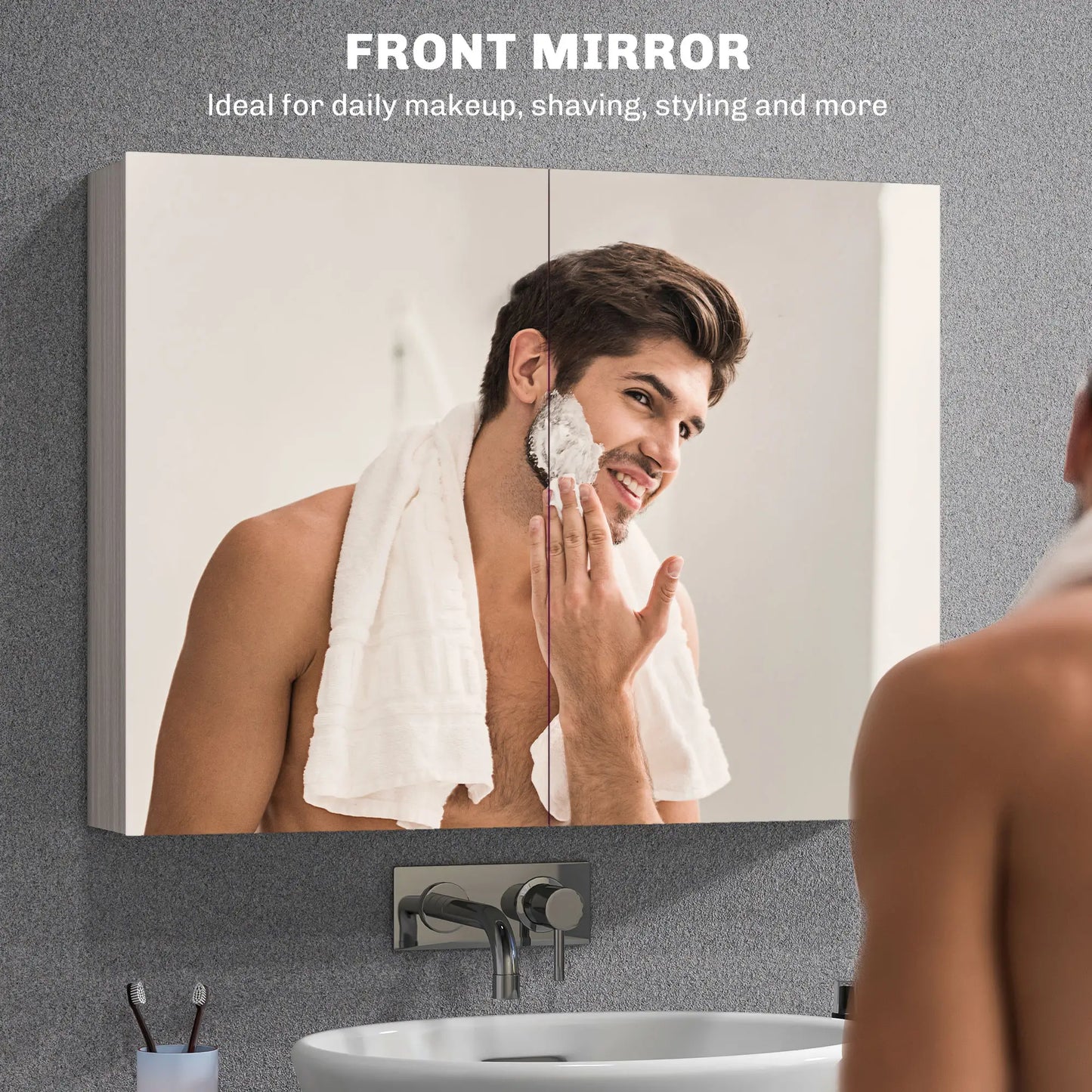 Wall-Mounted Bathroom Mirror Cabinet, Double Doors, Adjustable Shelf, Grey Mirror Medicine Cabinets at Gallery Canada