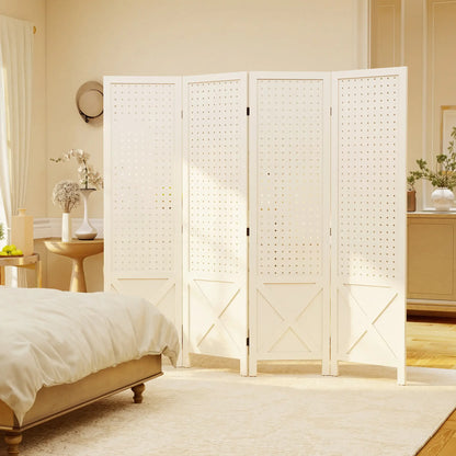 56.9" Wooden Room Divider, 4 Panel Folding Privacy Screen, White Room Dividers at Gallery Canada