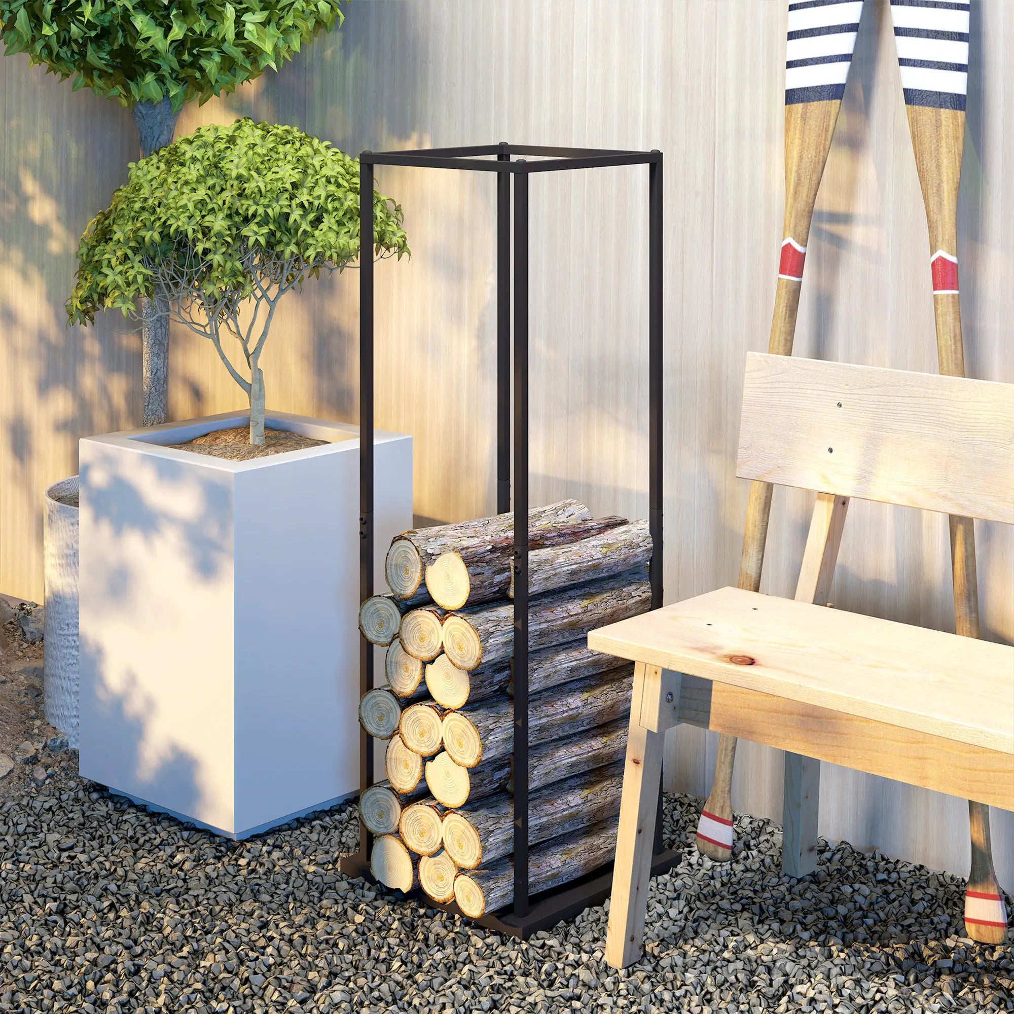 Firewood Rack Outdoor, Heavy Duty Log Holder, 13 x 13 x 43, Black Firewood Racks at Gallery Canada