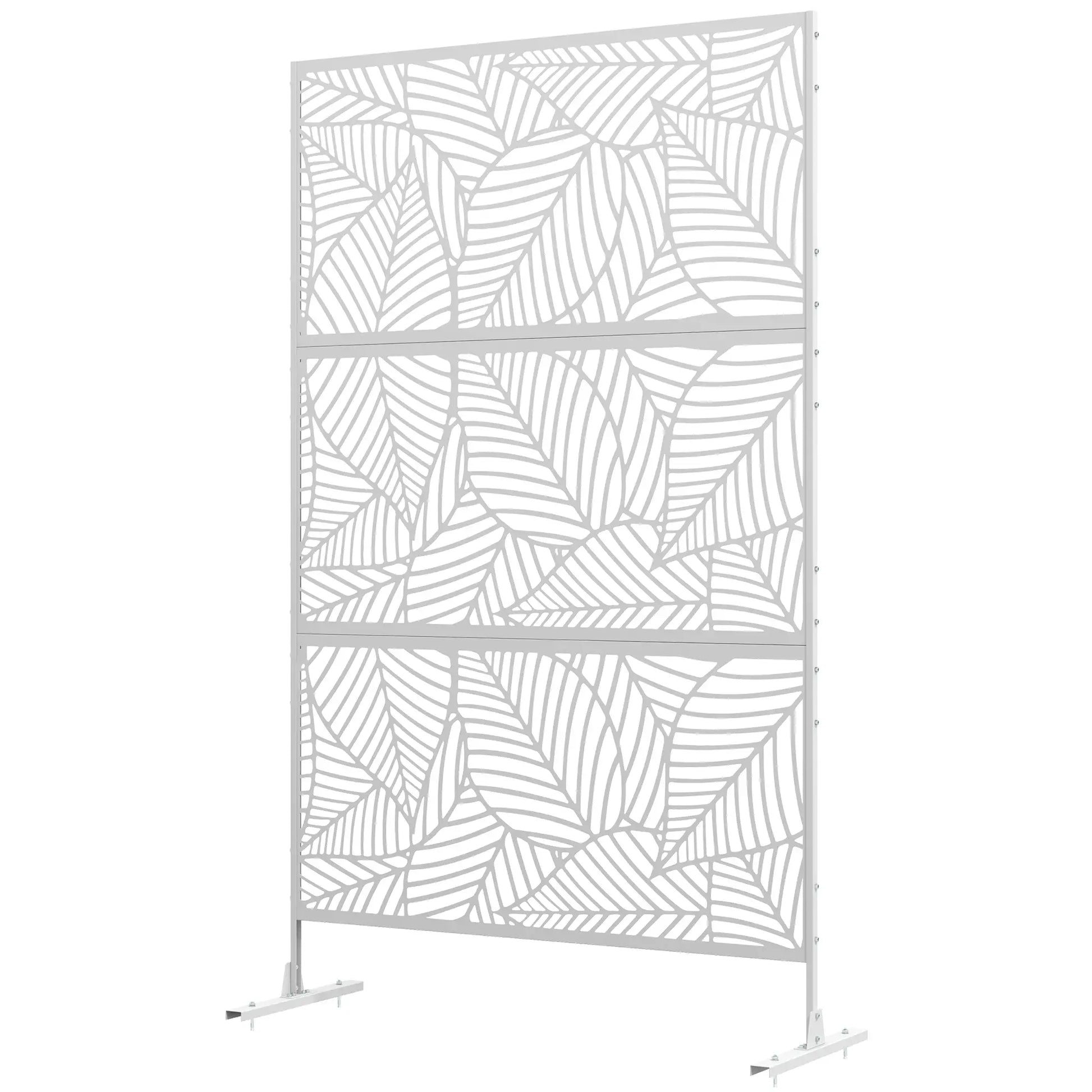 6.5FT Metal Privacy Screen, Large Leaf Style, White Side Awnings White at Gallery Canada