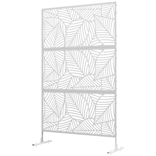 6.5FT Metal Privacy Screen, Large Leaf Style, White