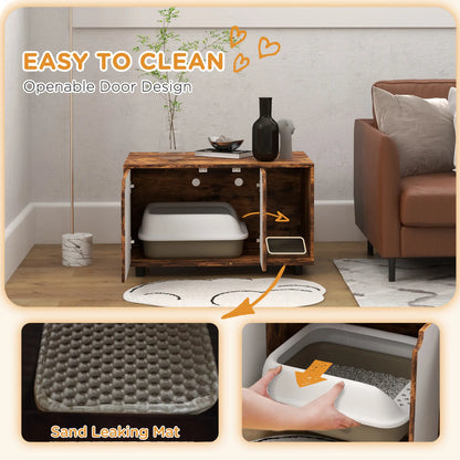 Hidden Cat Litter Box Enclosure, Double Doors, Sand Drain Pad, Rustic Brown Cat Litter Box Enclosures at Gallery Canada