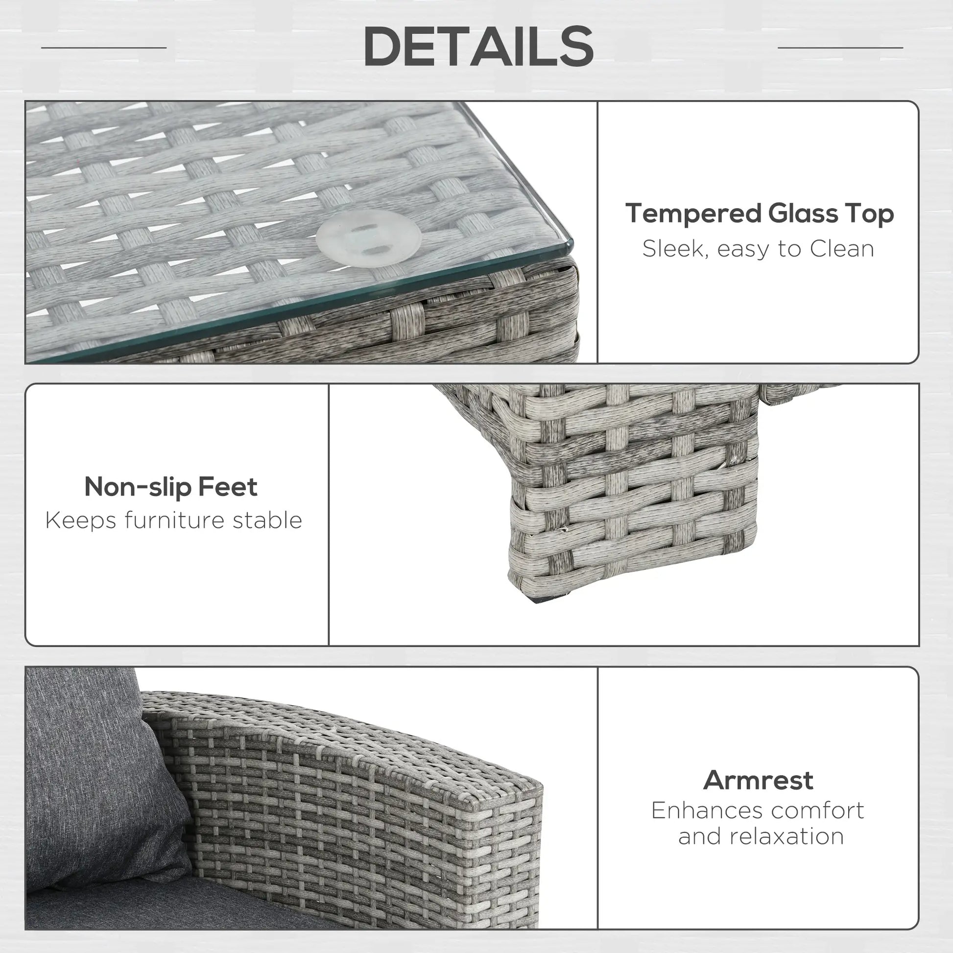 6 Pcs Patio Furniture Set, Rattan Outdoor, 3 Seater Sofa, Armchairs, Footstools, Table, Dark Grey Patio Furniture Sets at Gallery Canada