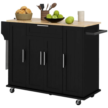 Modern Rolling Kitchen Island Cart, Natural Wood Top, Black, Black Kitchen Islands & Kitchen Carts Black, Natural at Gallery Canada