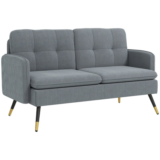 55" Loveseat Sofa, Corduroy, Steel Legs, Button Tufting, Dark Grey 2-Seater Sofas Dark Grey at Gallery Canada
