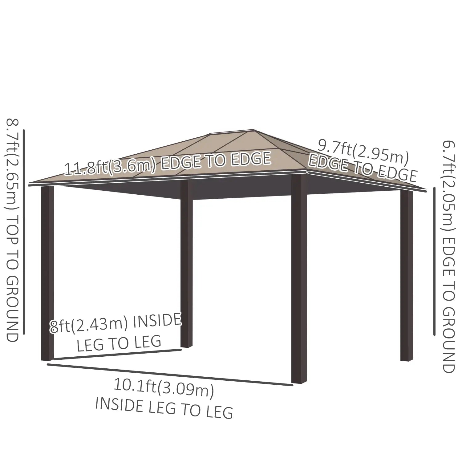 10' x 12' Hard Top Gazebo, Waterproof Canopy, Sun Shelter, Mosquito Netting Gazebos at Gallery Canada