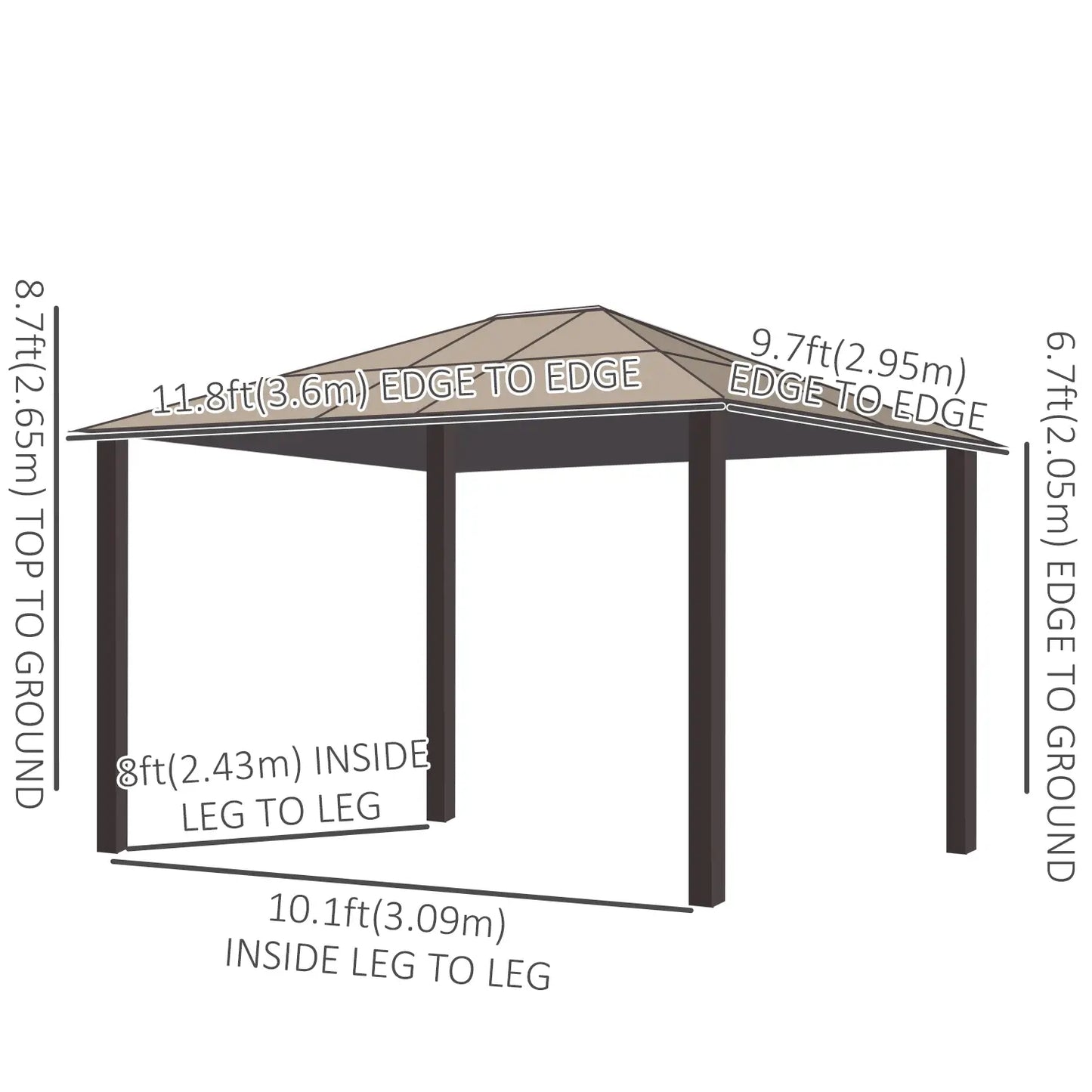 10' x 12' Hard Top Gazebo, Waterproof Canopy, Sun Shelter, Mosquito Netting Gazebos at Gallery Canada