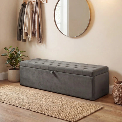 Storage Ottoman Bench, Button Tufted Velvet, Grey Storage Ottomans & Benches at Gallery Canada