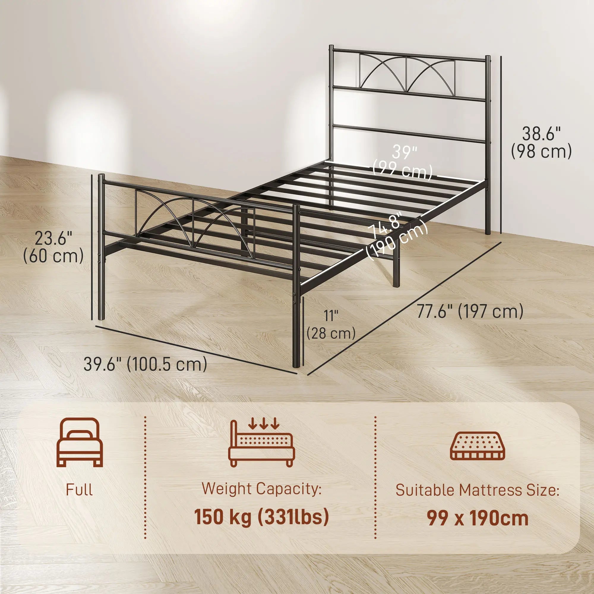 Metal Twin Bed Frame with Headboard, Steel Slat Support, Underbed Storage Bed Frames at Gallery Canada