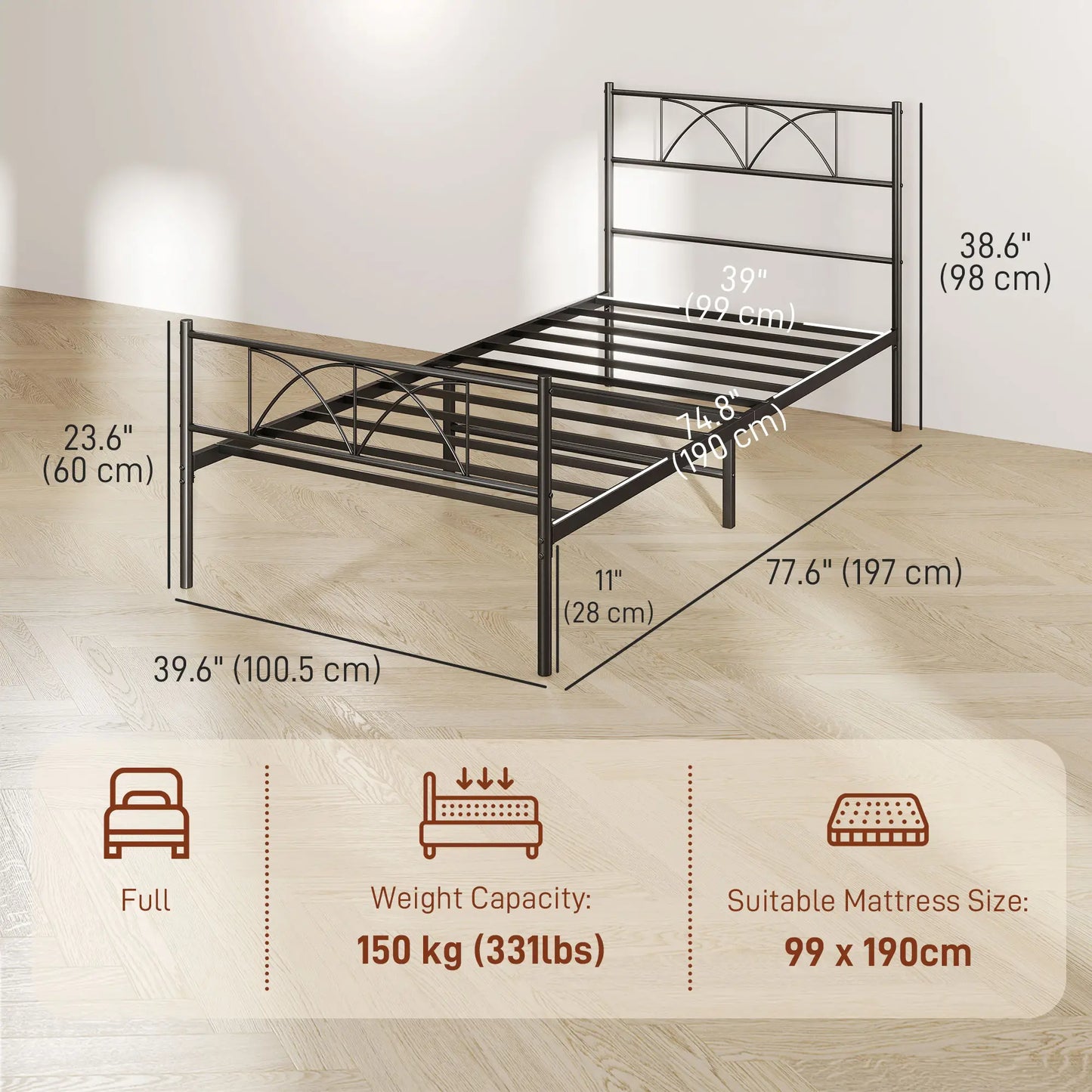 Metal Twin Bed Frame with Headboard, Steel Slat Support, Underbed Storage Bed Frames at Gallery Canada