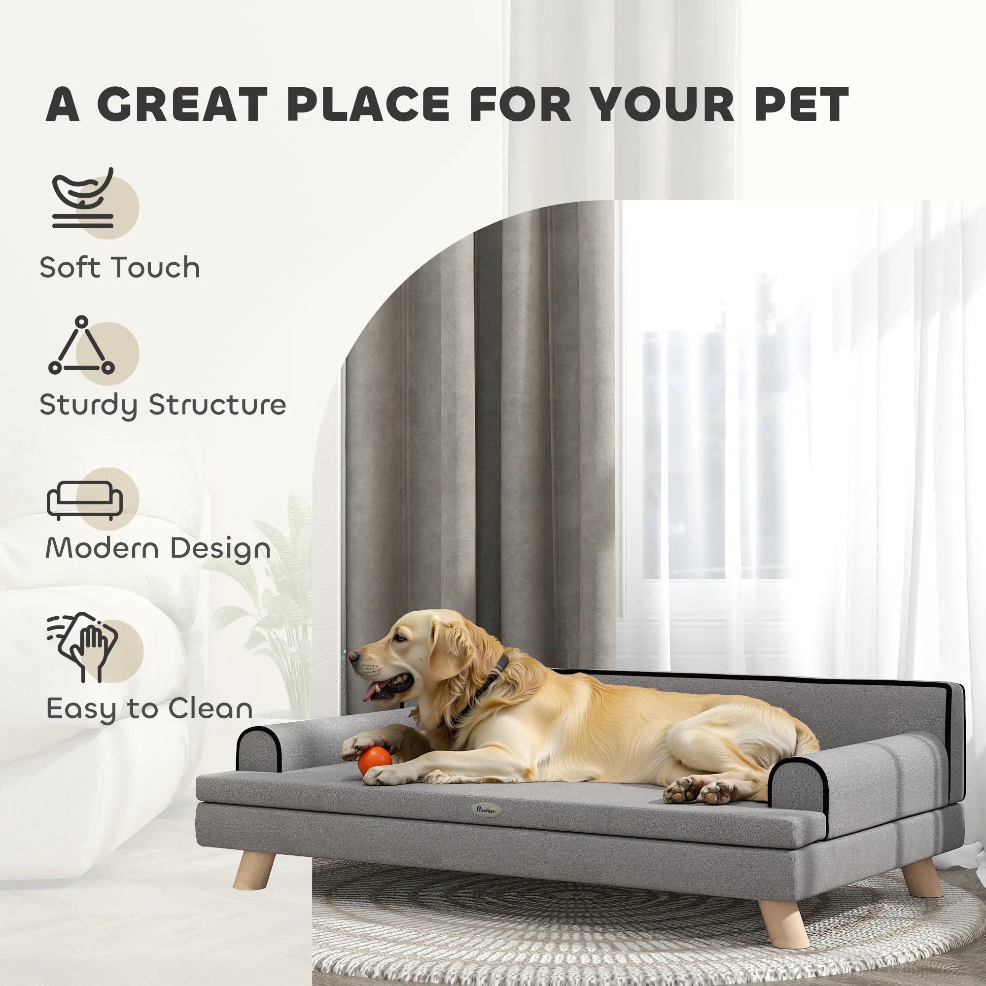 Elevated Dog Sofa Bed, Cat Couch with Cushion, Washable Cover, Wooden Legs, Medium & Large, Light Grey Dog Sofas at Gallery Canada