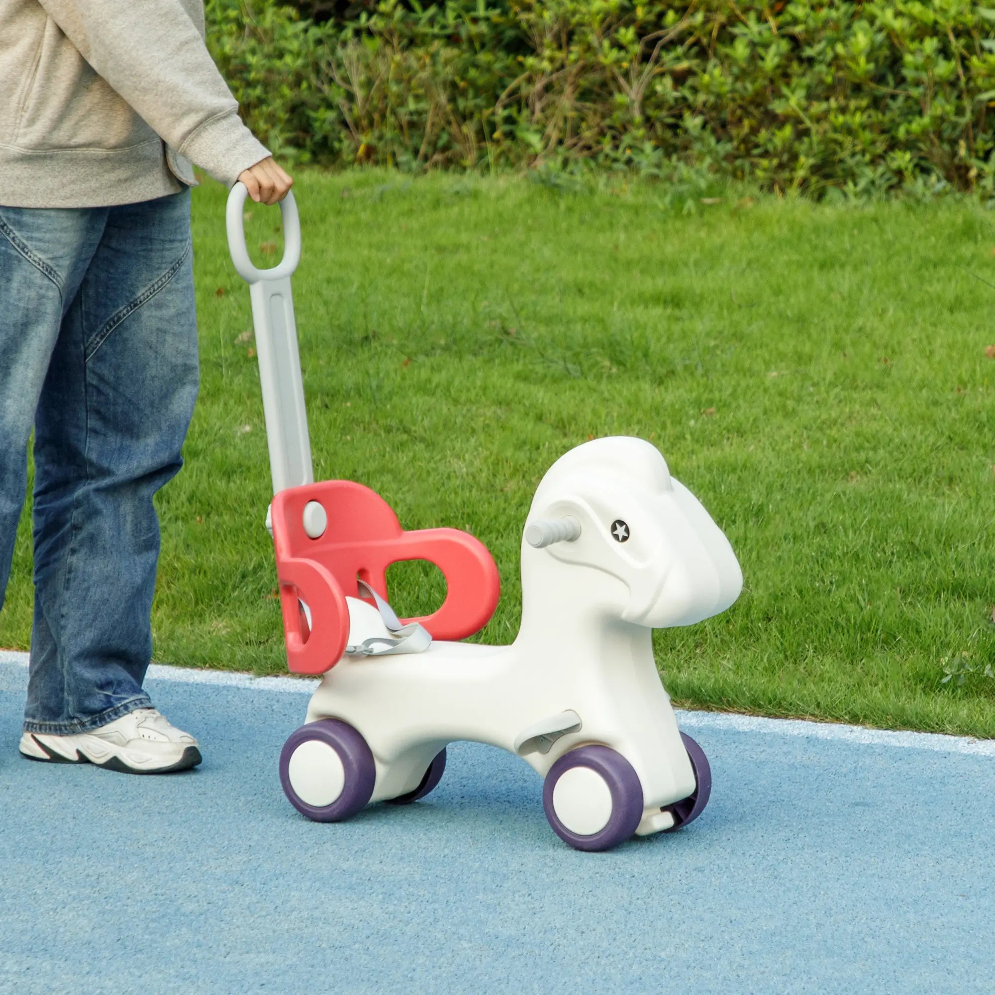 4 in 1 Kids Rocking Horse, Detachable Balance Board, Push Handle, Red Rocking Horses at Gallery Canada
