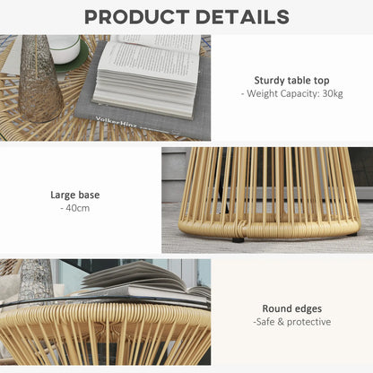 Round Rattan Side Table, Hollow Drum Design, Glass Top, Beige Patio Side Tables at Gallery Canada