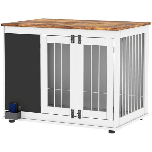 39" Dog Crate Furniture, Side End Table, Large Dogs, Blackboard, 3 Doors, White Houses, Kennels & Pens White at Gallery Canada