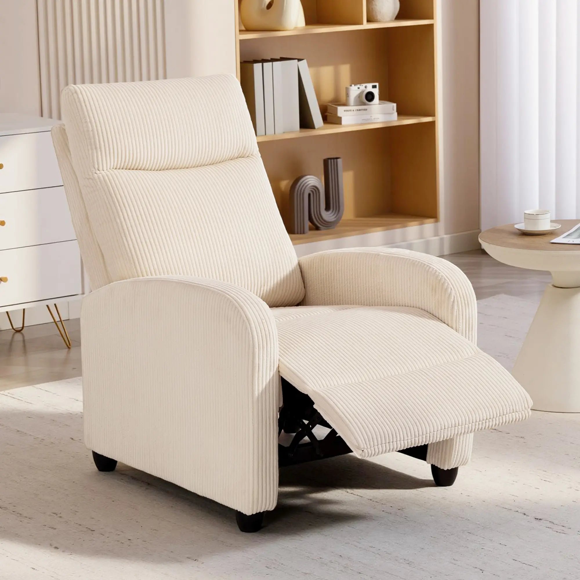 Manual Fabric Recliner Chair, Single Reclining Sofa, Padded Seat, Beige Sofas & Reclining Chairs at Gallery Canada