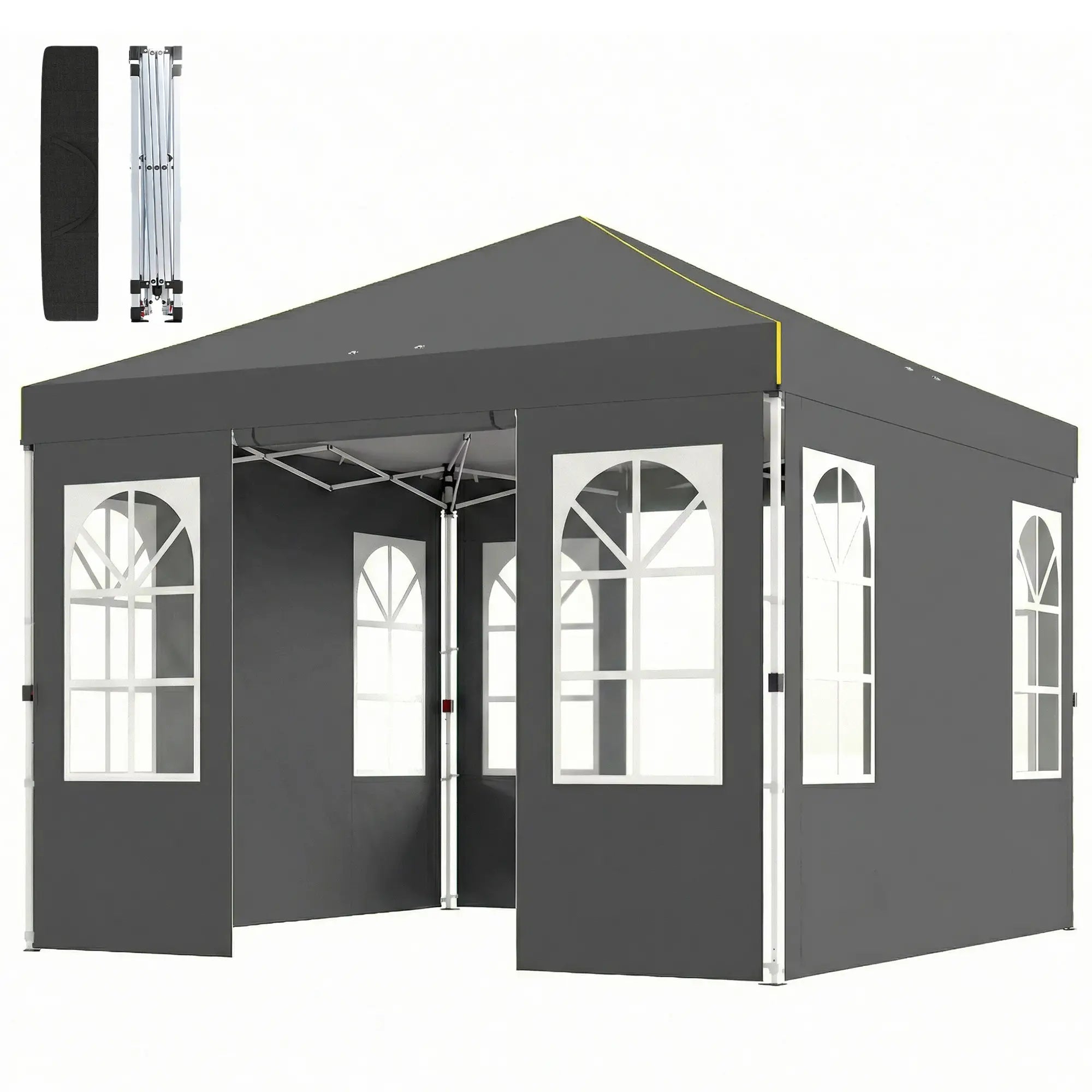9.6 x 9.6 ft Pop Up Canopy Tent With 4 Sidewalls, UPF 50+, Dark Grey Pop Up Canopies Dark Grey, White at Gallery Canada