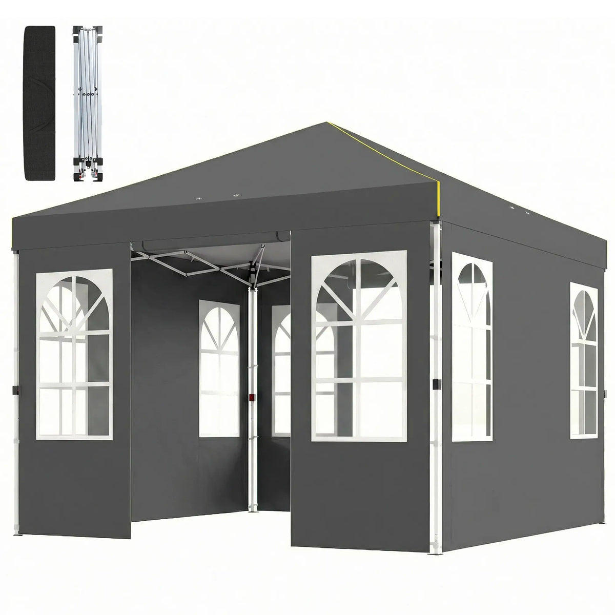 9.6 x 9.6 ft Pop Up Canopy Tent With 4 Sidewalls, UPF 50+, Dark Grey Pop Up Canopies Dark Grey, White at Gallery Canada