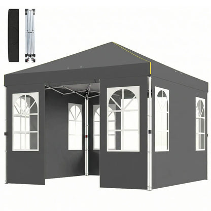 9.6 x 9.6 ft Pop Up Canopy Tent With 4 Sidewalls, UPF 50+, Dark Grey Pop Up Canopies Dark Grey, White at Gallery Canada