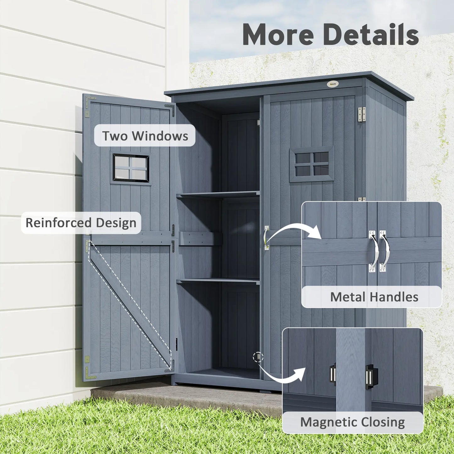 4x1.5ft Wooden Storage Shed, Outdoor Tool Cabinet, Dark Grey