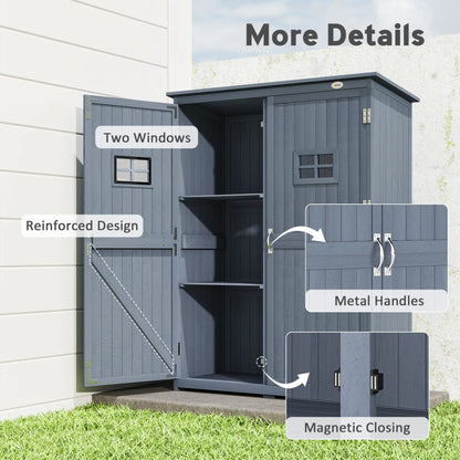4x1.5ft Wooden Storage Shed, Outdoor Tool Cabinet, Dark Grey
