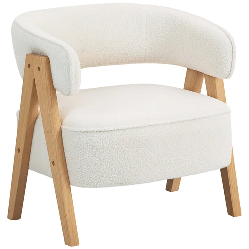 Sherpa Fleece Accent Chair, Upholstered Armchair with Wood Legs, White