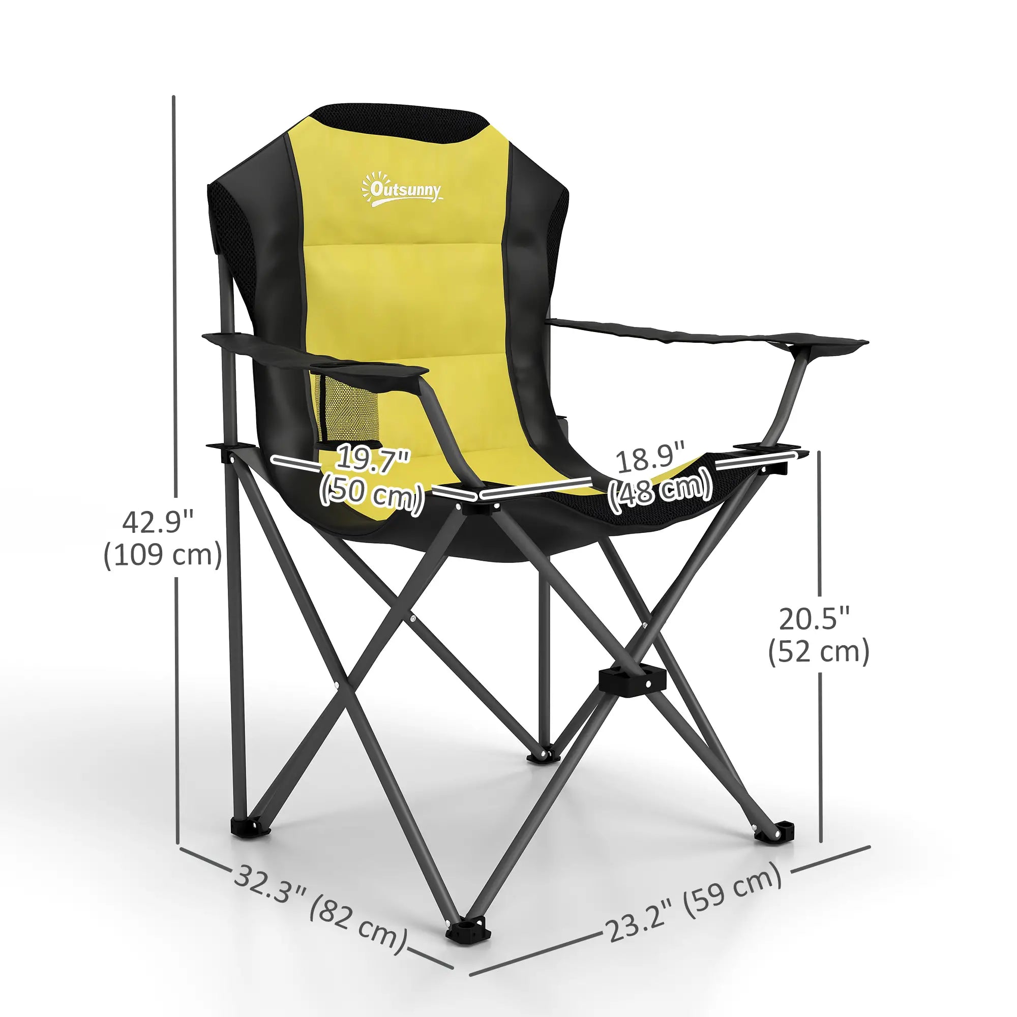 2 Pack Folding Camping Chairs, High Back w/ Cup Holder, Padded, Yellow Picnic Tables & Camping Chairs at Gallery Canada