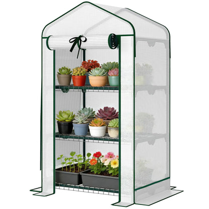 Mini Greenhouse With Screen Roof, 27.6" x 19.7" x 50", White Portable Greenhouses White, Dark Green at Gallery Canada