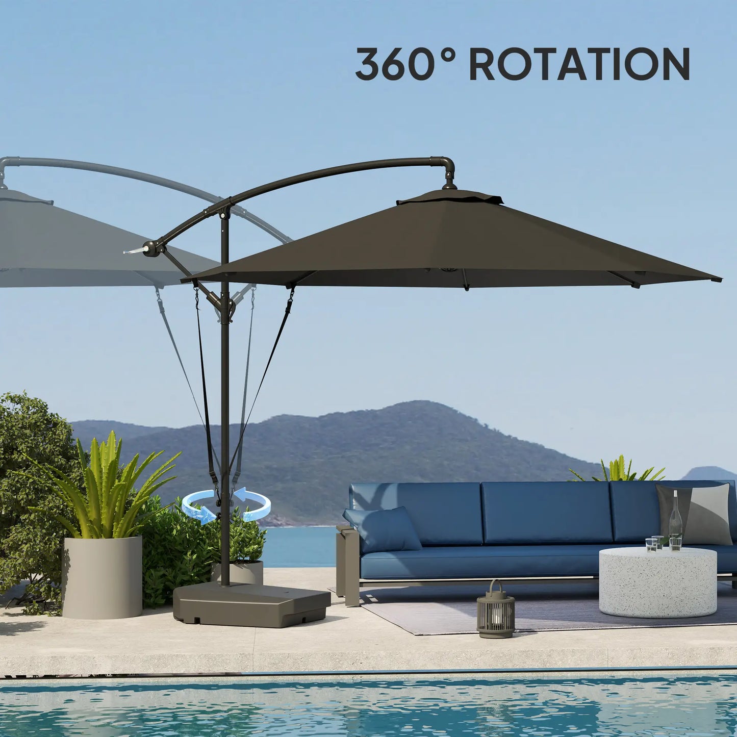 10FT Cantilever Umbrella, Fillable Base, Wind Strap, Cover, UPF50+, Grey Offset Cantilever Umbrellas at Gallery Canada