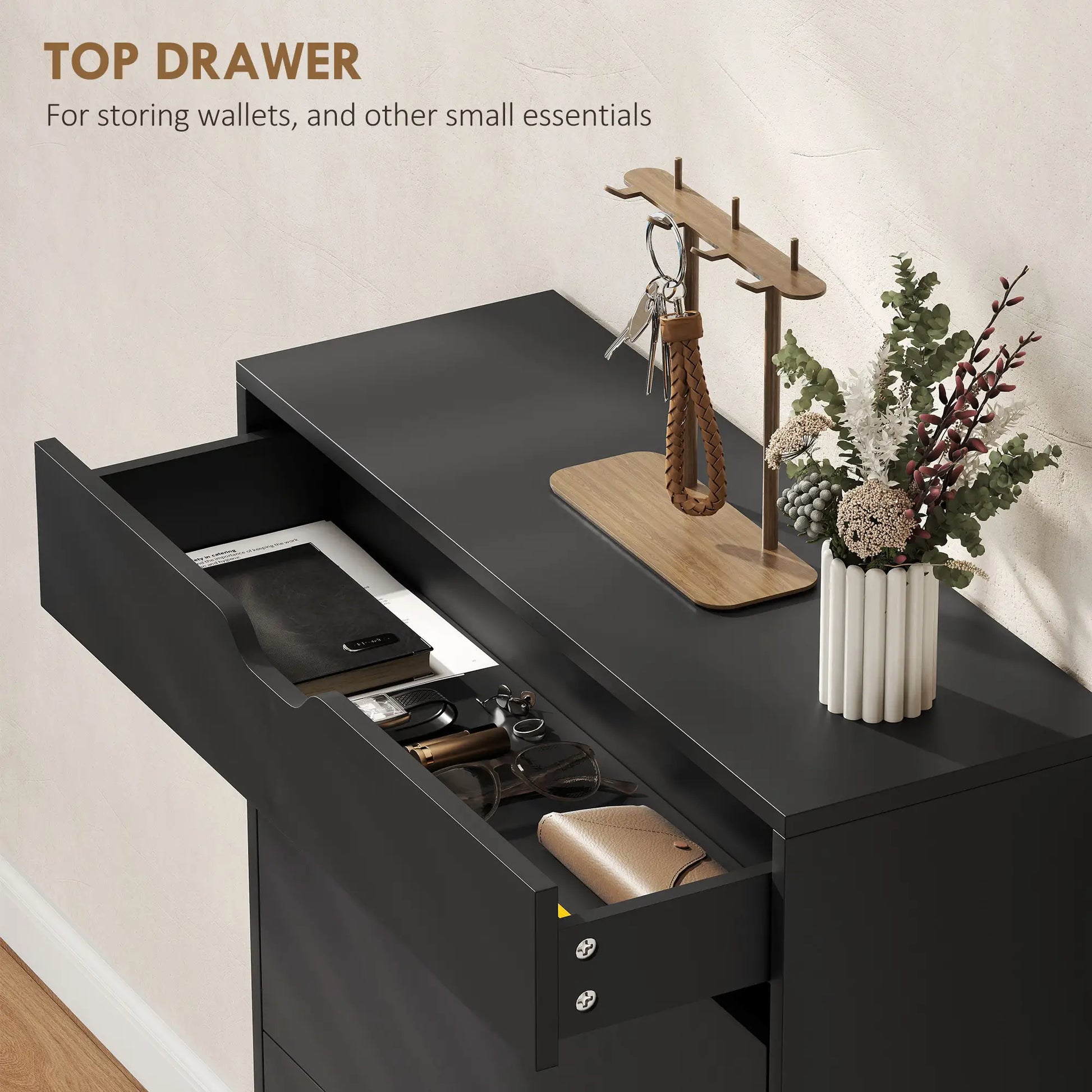 Narrow Shoe Cabinet, 2 Flip Drawers, Top Drawer, Adjustable Shelves, Black Shoe Storage Cabinets & Racks at Gallery Canada