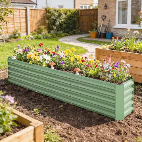 8 x 1.3 x 1.5ft Galvanized Raised Garden Bed, Light Green Planter Box, Light Green