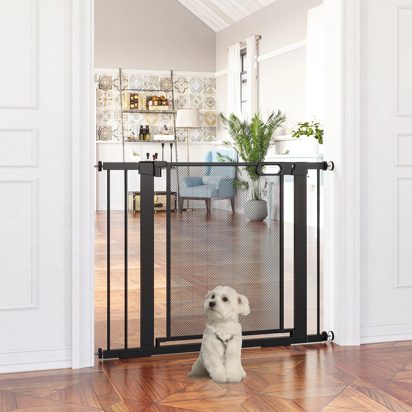 29.5"-40.6" Metal Pet Gate, Auto Closing Door, Double Locking, Black Houses, Kennels & Pens at Gallery Canada
