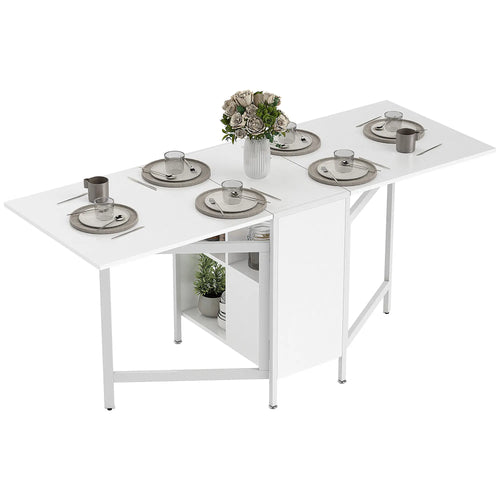 Foldable Drop Leaf Table With Hideaway Shelves, Brown