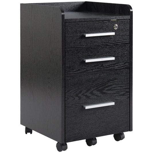 Vertical Filing Cabinet 3-Drawer, Mobile File Cabinet with Lock and Wheels for A4, Letter Size, Black - Gallery Canada