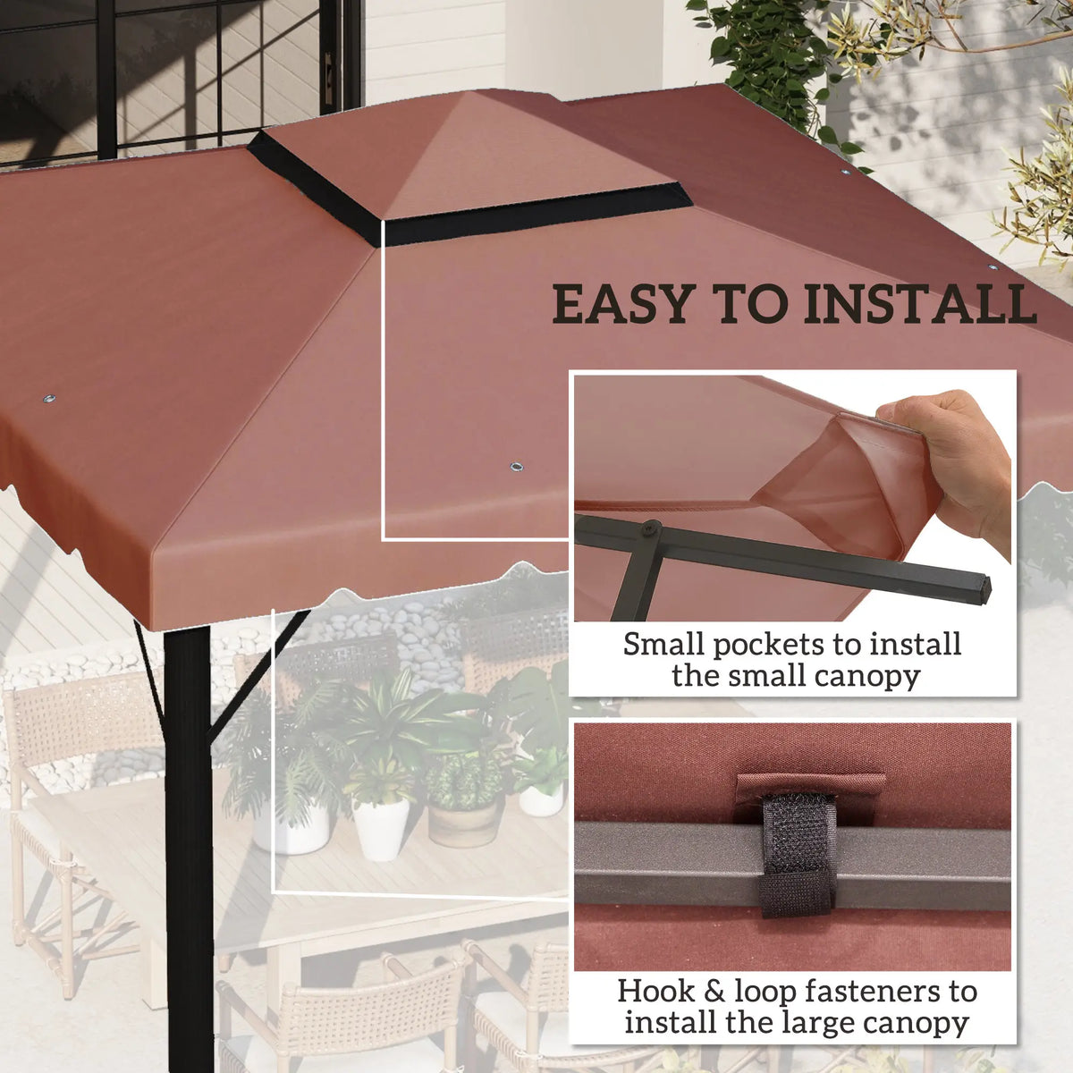 Auvent de remplacement pour tonnelle 9,8 x 9,8 pi, couverture supérieure avec double toit ventilé pour jardin, terrasse, extérieur (haut uniquement), café