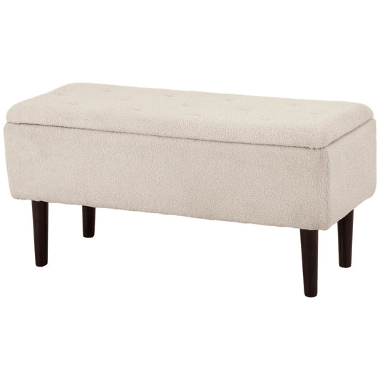 Modern Storage Bench, Ottoman with Lamb's Wool Upholstery, Cream White Storage Ottomans & Benches Cream White, Black at Gallery Canada