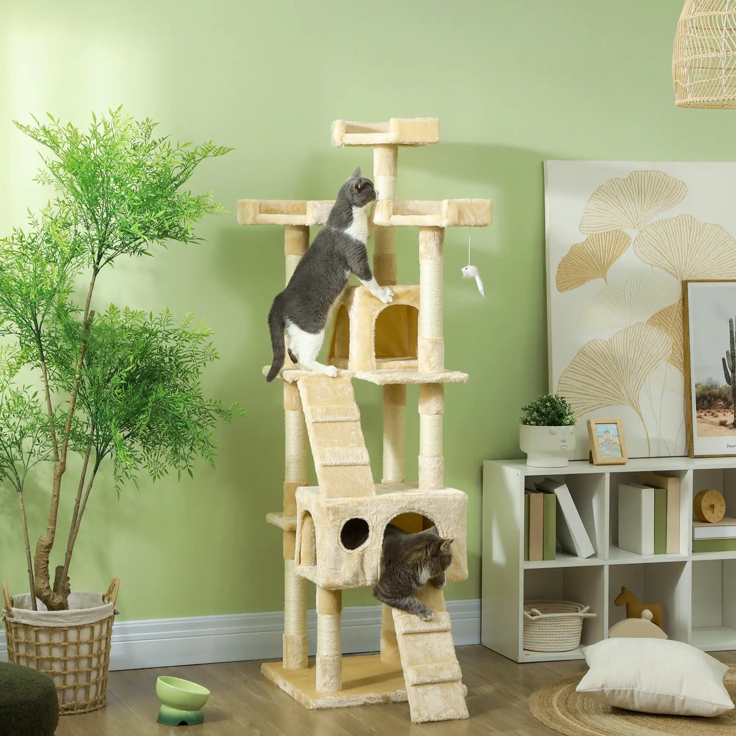 68-Inch Multi-Level Cat Scratching Tree, Activity Center, Beige Cat Towers at Gallery Canada