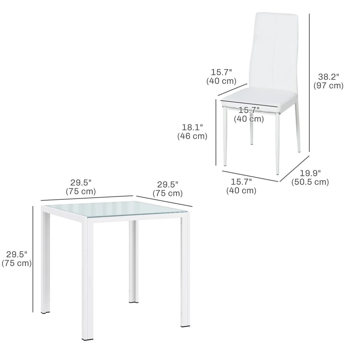 3-Piece Rectangular Glass Dining Table, Metal Frame, Faux Leather Chairs, White Bar Sets at Gallery Canada