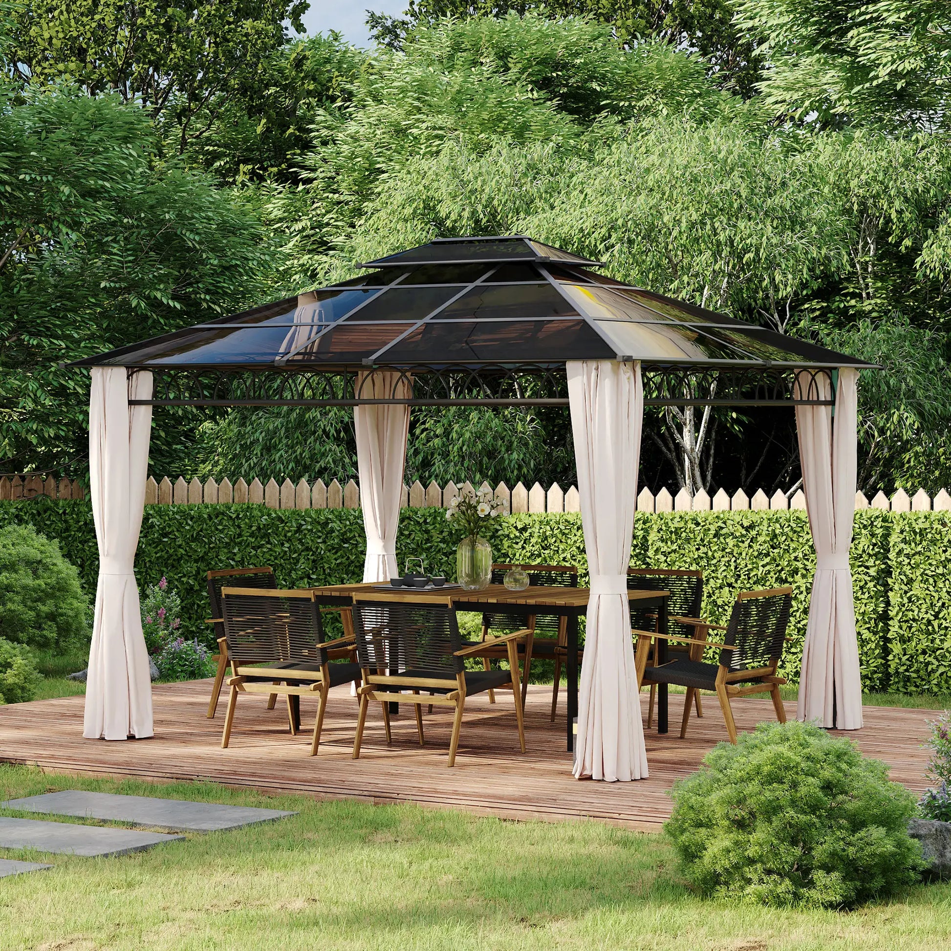 10' x 12' Hardtop Gazebo, Steel Frame, Nettings, Curtains, Khaki Gazebos at Gallery Canada