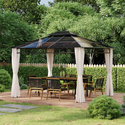 10' x 12' Hardtop Gazebo, Steel Frame, Nettings, Curtains, Khaki Gazebos at Gallery Canada