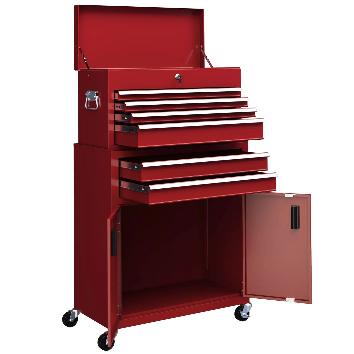 6-Drawer Rolling Tool Chest, 2 in 1 Lockable Storage Cabinet, Red Tool Organizers Red at Gallery Canada