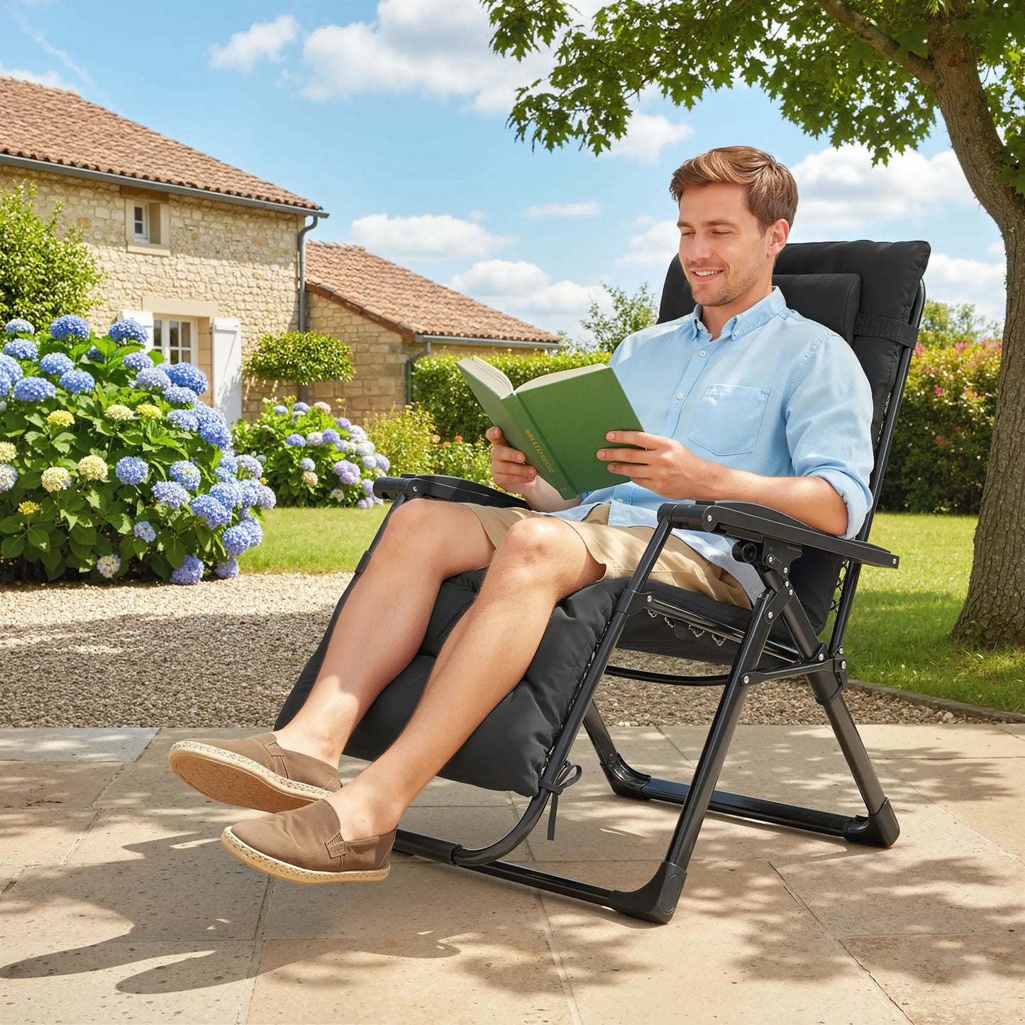 Folding Reclining Zero Gravity Sun Lounger Chair, Black Lounger Chairs at Gallery Canada